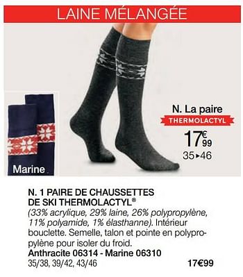Promotions 1 paire de chaussettes de ski thermolactyl - Produit Maison - Damart - Valide de 01/12/2022 à 31/12/2022 chez Damart