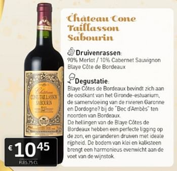 Promoties Chateau cone taillasson sabourin - Rode wijnen - Geldig van 16/12/2022 tot 31/12/2022 bij BelBev