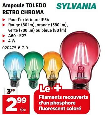 Promoties Ampoule toledo retro chroma - Sylvania - Geldig van 13/12/2022 tot 25/12/2022 bij Mr. Bricolage