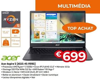 Promotions Acer aspire 5 a515-45-r99g - Acer - Valide de 02/12/2022 à 31/12/2022 chez Expert