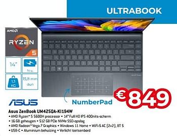 Promoties Asus zenbook um425qa-ki194w - Asus - Geldig van 02/12/2022 tot 31/12/2022 bij Exellent