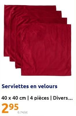 Promotions Serviettes en velours - Produit Maison - Action - Valide de 07/12/2022 à 13/12/2022 chez Action