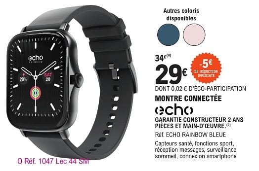 Echo Montre connect e echo rainbow bleue En promotion chez E.Leclerc