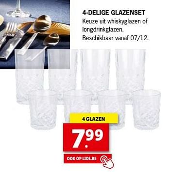 Promoties 4-delige glazenset - Huismerk - Lidl - Geldig van 10/12/2022 tot 31/12/2022 bij Lidl