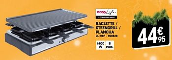 Promoties Cosylife raclette - steengrill - plancha cl-r8p - Cosylife - Geldig van 07/12/2022 tot 31/12/2022 bij Electro Depot