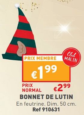 Promotions Bonnet de lutin - Produit maison - Trafic  - Valide de 14/12/2022 à 19/12/2022 chez Trafic
