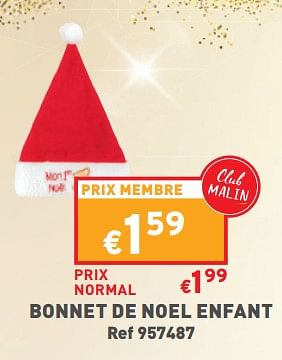Promotions Bonnet de noel enfant - Produit maison - Trafic  - Valide de 14/12/2022 à 19/12/2022 chez Trafic