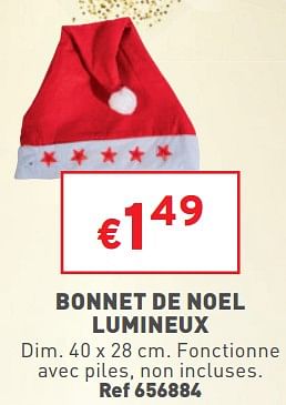 Promotions Bonnet de noel lumineux - Produit maison - Trafic  - Valide de 14/12/2022 à 19/12/2022 chez Trafic