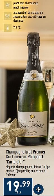 Promoties Champagne brut premier cru couvreur philippart carte d`or - Champagne - Geldig van 19/12/2022 tot 30/12/2022 bij Aldi