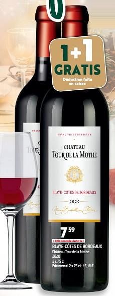 Promotions Blaye-côtes de bordeaux château tour de la mothe 2020 - Vins rouges - Valide de 14/12/2022 à 20/12/2022 chez Match