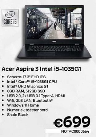 Promoties Acer aspire 3 intel i5-1035g1 - Acer - Geldig van 06/12/2022 tot 31/12/2022 bij Compudeals