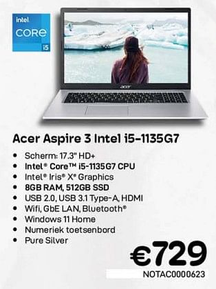 Promoties Acer aspire 3 intel i5-1135g7 - Acer - Geldig van 06/12/2022 tot 31/12/2022 bij Compudeals