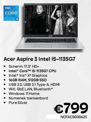 Promotions Acer aspire 3 intel i5-1135g7 - Acer - Valide de 06/12/2022 à 31/12/2022 chez Compudeals