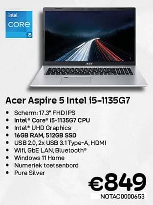 Promoties Acer aspire 5 intel i5-1135g7 - Acer - Geldig van 06/12/2022 tot 31/12/2022 bij Compudeals