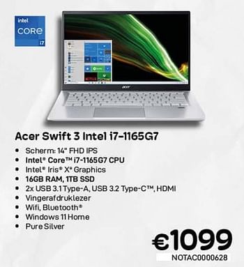 Promoties Acer swift 3 intel i7-1165g7 - Acer - Geldig van 06/12/2022 tot 31/12/2022 bij Compudeals