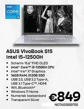 Promoties Asus vivobook s15 intel i5-12500h - Asus - Geldig van 06/12/2022 tot 31/12/2022 bij Compudeals