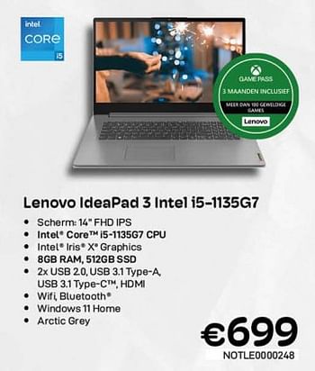 Promoties Lenovo ideapad 3 intel i5-1135g7 - Lenovo - Geldig van 06/12/2022 tot 31/12/2022 bij Compudeals
