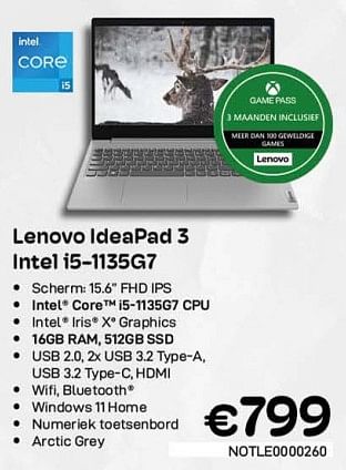 Promoties Lenovo ideapad 3 intel i5-1135g7 - Lenovo - Geldig van 06/12/2022 tot 31/12/2022 bij Compudeals