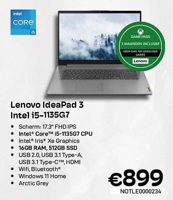 Promoties Lenovo ideapad 3 intel i5-1135g7 - Lenovo - Geldig van 06/12/2022 tot 31/12/2022 bij Compudeals