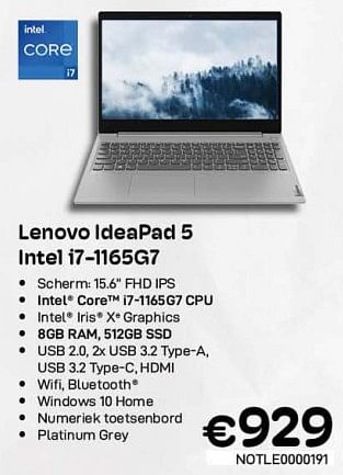 Promoties Lenovo ideapad 5 intel i7-1165g7 - Lenovo - Geldig van 06/12/2022 tot 31/12/2022 bij Compudeals
