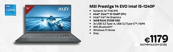Promoties Msi prestige 14 evo intel i5-1240p - MSI - Geldig van 06/12/2022 tot 31/12/2022 bij Compudeals