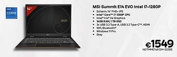 Promoties Msi summit e14 evo intel i7-1280p - MSI - Geldig van 06/12/2022 tot 31/12/2022 bij Compudeals