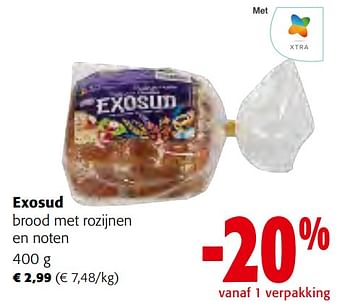 Promoties Exosud brood met rozijnen en noten - Exosud - Geldig van 14/12/2022 tot 31/12/2022 bij Colruyt