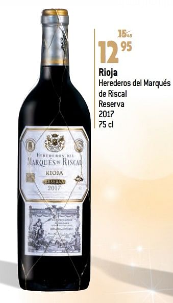 Promotions Rioja herederos del marqués de riscal reserva 2017 - Vins rouges - Valide de 07/12/2022 à 31/12/2022 chez Match