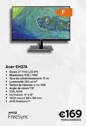 Promotions Acer eh27a - Acer - Valide de 06/12/2022 à 31/12/2022 chez Compudeals