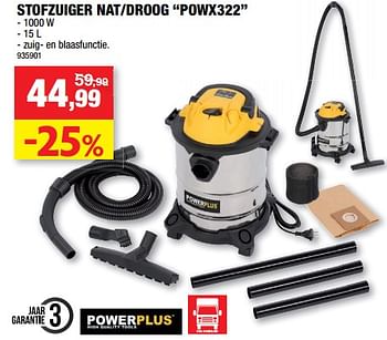 Promoties Powerplus stofzuiger nat-droog powx322 - Powerplus - Geldig van 14/12/2022 tot 25/12/2022 bij Hubo