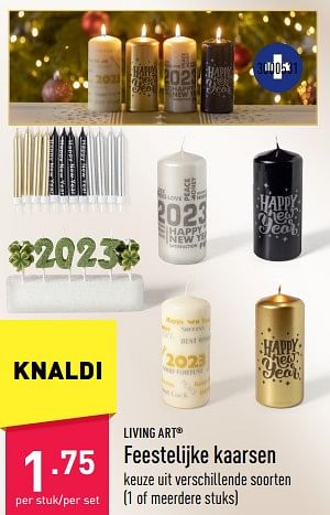 Promoties Feestelijke kaarsen - Living Art - Geldig van 31/12/2022 tot 06/01/2023 bij Aldi