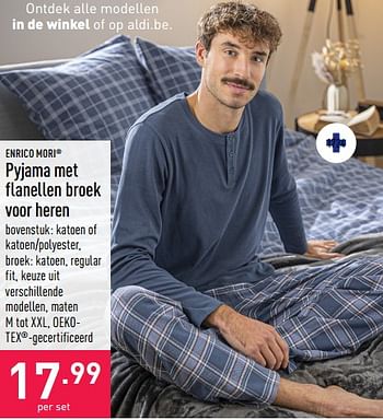 Promoties Pyjama met flanellen broek voor heren - Enrico Mori - Geldig van 31/12/2022 tot 06/01/2023 bij Aldi