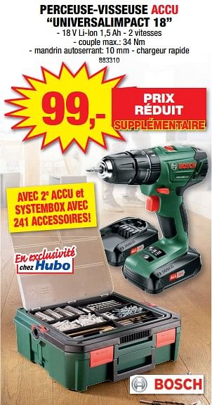 Promotions Bosch perceuse-visseuse accu universalimpact 18`` - Bosch - Valide de 14/12/2022 à 25/12/2022 chez Hubo