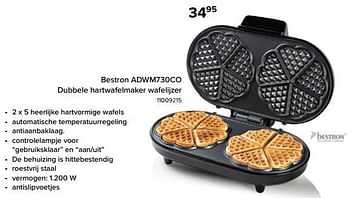 Promoties Bestron adwm730co dubbele hartwafelmaker wafelijzer - Bestron - Geldig van 01/12/2022 tot 31/12/2022 bij Euro Shop