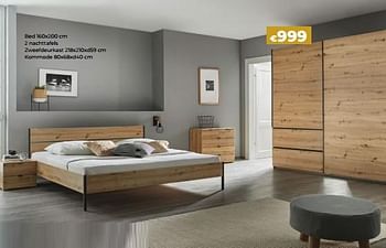 Promoties Bed 2 nachttafels zweefdeurkast kommode - Huismerk - Euroshop - Geldig van 03/01/2023 tot 31/01/2023 bij Euro Shop