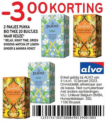 Promoties 2 pakjes pukka bio thee -3.00 korting - Pukka - Geldig van 04/01/2023 tot 10/01/2023 bij Alvo