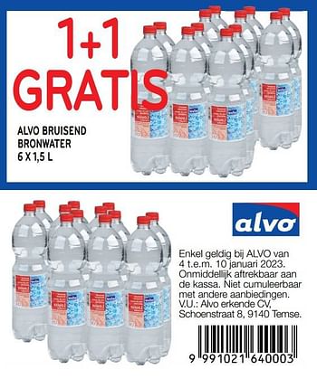 Promoties Alvo bruisend bronwater 1+1 gratis - Huismerk - Alvo - Geldig van 04/01/2023 tot 10/01/2023 bij Alvo