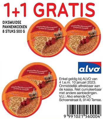 Promoties Diksmuidse pannenkoeken 1+1 gratis - Huismerk - Alvo - Geldig van 04/01/2023 tot 10/01/2023 bij Alvo
