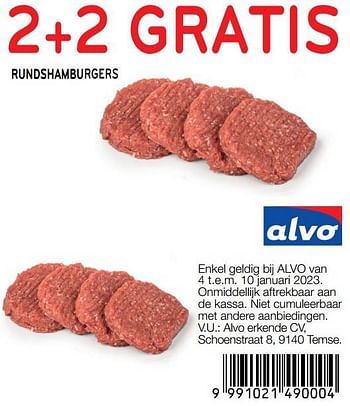 Promoties Rundshamburgers 2+2 gratis - Huismerk - Alvo - Geldig van 04/01/2023 tot 10/01/2023 bij Alvo