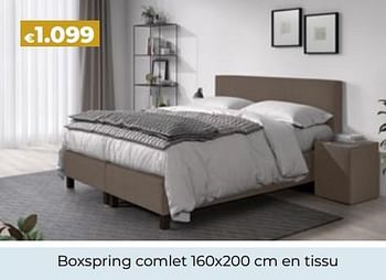 Promotions Boxspring comlet en tissu - Produit Maison - Euroshop - Valide de 03/01/2023 à 31/01/2023 chez Euro Shop