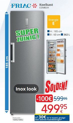 Promoties Friac koelkast co5802ix - Friac - Geldig van 03/01/2023 tot 31/01/2023 bij Eldi