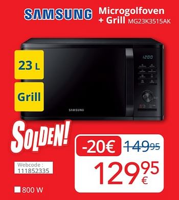 Promoties Samsung microgolfoven + grill mg23k3515ak - Samsung - Geldig van 03/01/2023 tot 31/01/2023 bij Eldi