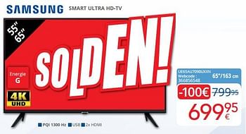 Promoties Samsung smart ultra hd-tv ue65au7090uxxn - Samsung - Geldig van 03/01/2023 tot 31/01/2023 bij Eldi