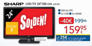 Promoties Sharp led-tv 24``-60 cm 24e43e - Sharp - Geldig van 03/01/2023 tot 31/01/2023 bij Eldi