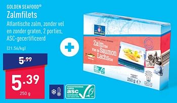 Promoties Zalmfilets - Golden Seafood - Geldig van 02/01/2023 tot 13/01/2023 bij Aldi
