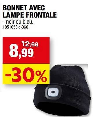 Promotions Bonnet avec lampe frontale - Produit maison - Hubo  - Valide de 28/12/2022 à 08/01/2023 chez Hubo