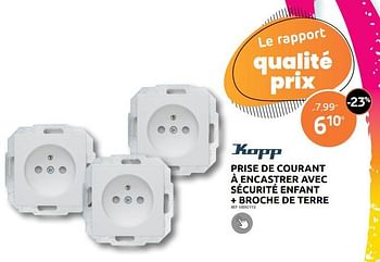 Promotions Prise de courant à encastrer avec sécurité enfant + broche de terre - Kopp - Valide de 04/01/2023 à 30/01/2023 chez Brico