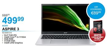 Promoties Acer aspire 3 nx.addeh.01d - Acer - Geldig van 02/01/2023 tot 31/01/2023 bij Computer Checkpoint