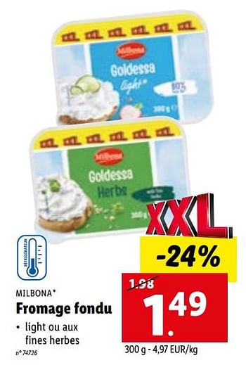 Promotions Fromage fondu - Milbona - Valide de 09/01/2023 à 14/01/2023 chez Lidl