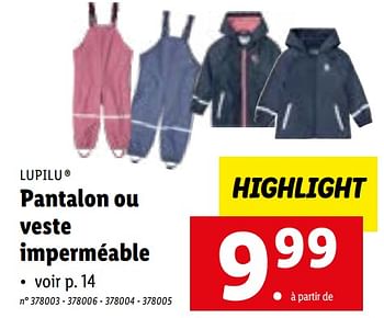 Promotions Pantalon ou veste imperméable - Lupilu - Valide de 09/01/2023 à 14/01/2023 chez Lidl